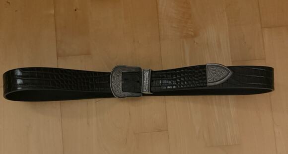 Ralph Lauren BLACK Leather Croc SILVER WESTERN Equestrian belt L main image 4